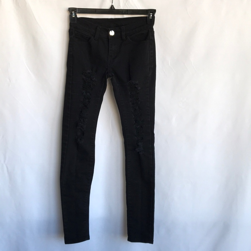 T&Y Fashion distressed black super skinny jeans